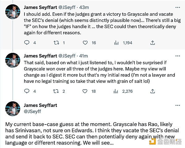 彭博ETF分析师：就算灰度赢得法官支持撤销SEC的拒绝令，SEC可能会以不同的理由再次拒绝-第1张图片-欧易下载